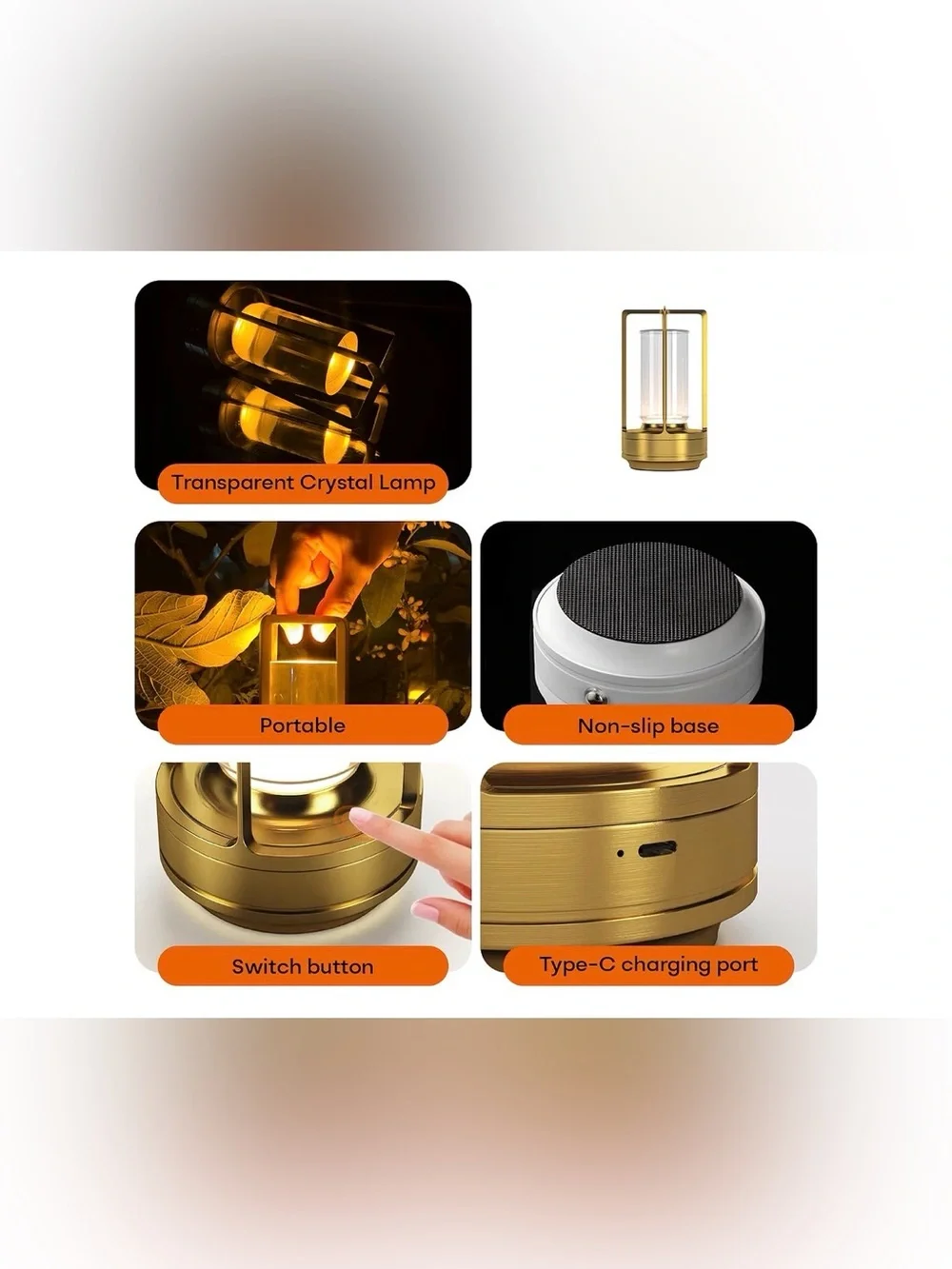 Rechargeable Brushed Gold Glass Lantern Accent Lamp - Home Accents